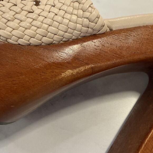 Veronica Beard Guadalupe Wooden Heel Mules Women’s Size 11M Shell Woven Leather - Picture 12 of 12